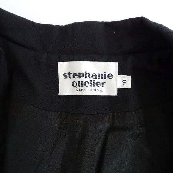 Vtg Stephanie Queller Black Blazer Jacket Women Size 10 Embroidered Rayon Wool - Picture 6 of 11
